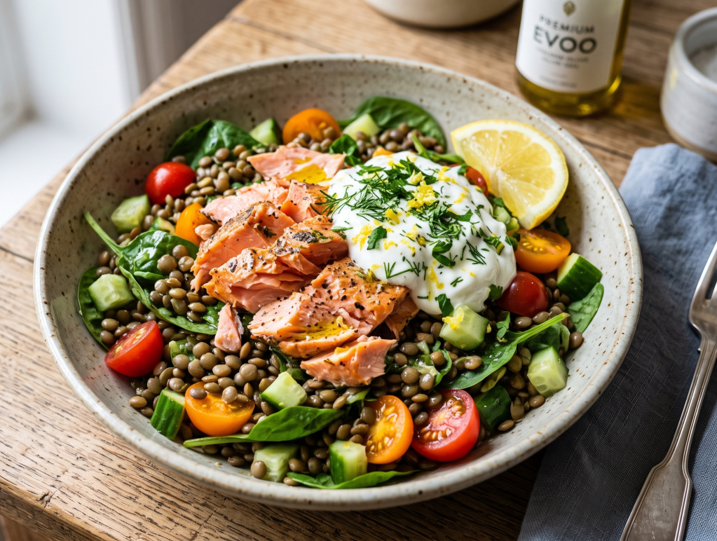 Salmon, Lentils & Herb Yoghurt&nbsp;Bowl
